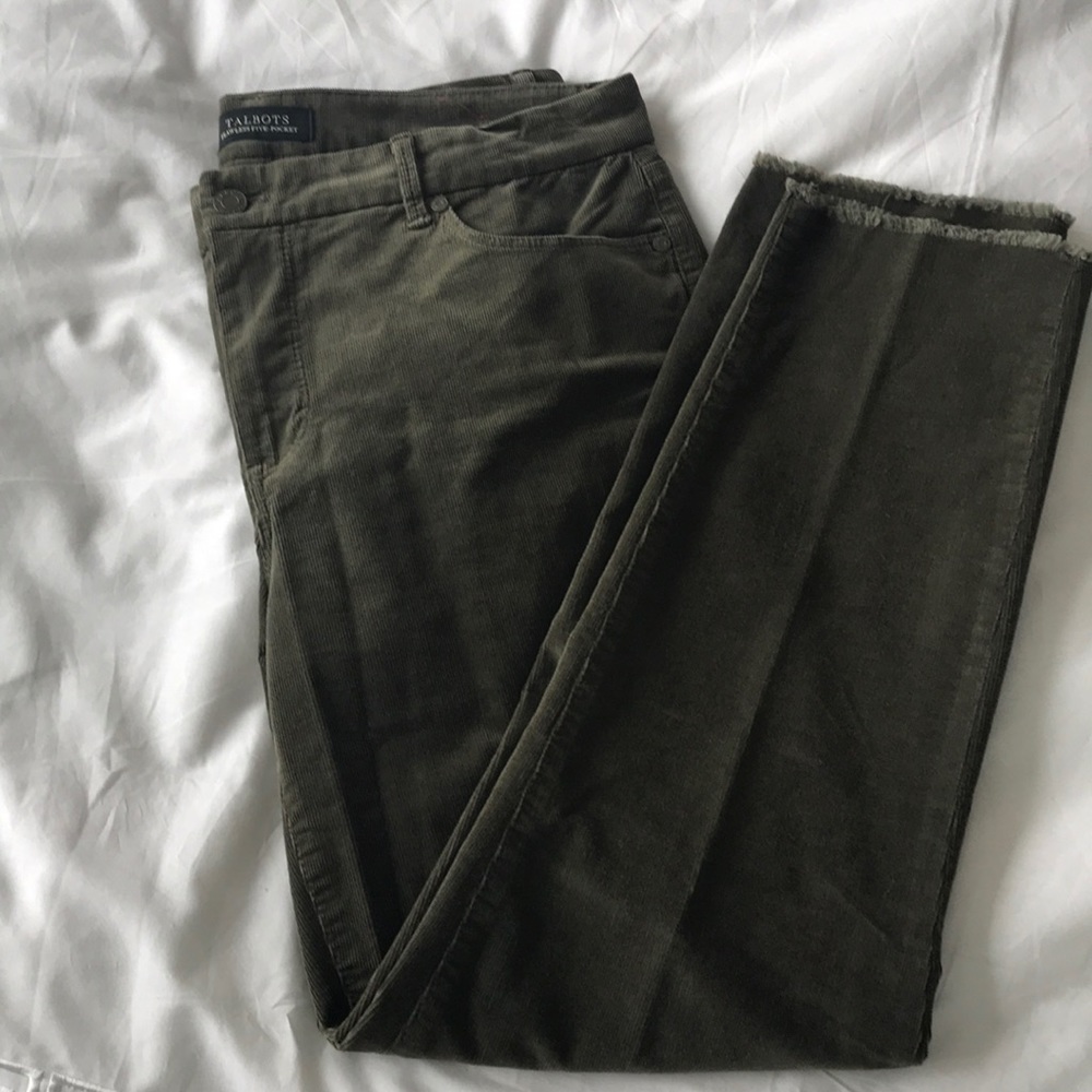 TALBOTS  flawless green cords frayed hem size 10